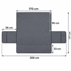 Three-seater sofa cover dimensions: 306cm by 177cm with 170cm backrest panel