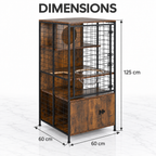 Cat cabinet dimensions 60 by 60 by 125 centimetres with aligned arrows