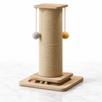 Scratch Central rope-wrapped scratching post and ball-track base on white marble