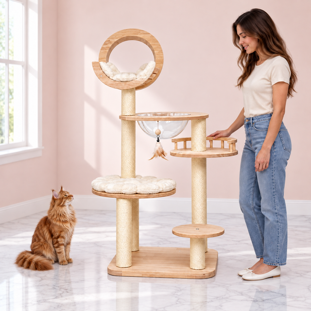Wooden Cat Tree with Viewing Capsule – The Skylight Gallery