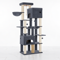 Charcoal Taj-MeowHall tower with two condos, twin hammocks and scratching posts on subtle white marble
