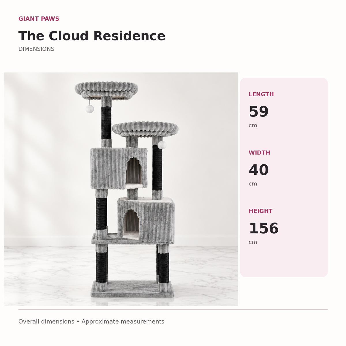 Cat Tree 156cm | Two-Condo Tower – The Cloud Residence — overall dimensions
