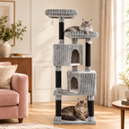 Cat Tree 156cm | Two-Condo Tower – The Cloud Residence with Maine Coons comfortably resting, living room