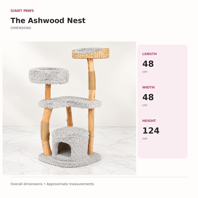 Cat Tree 124cm | Wooden Tower with Condo – The Ashwood Nest — overall dimensions
