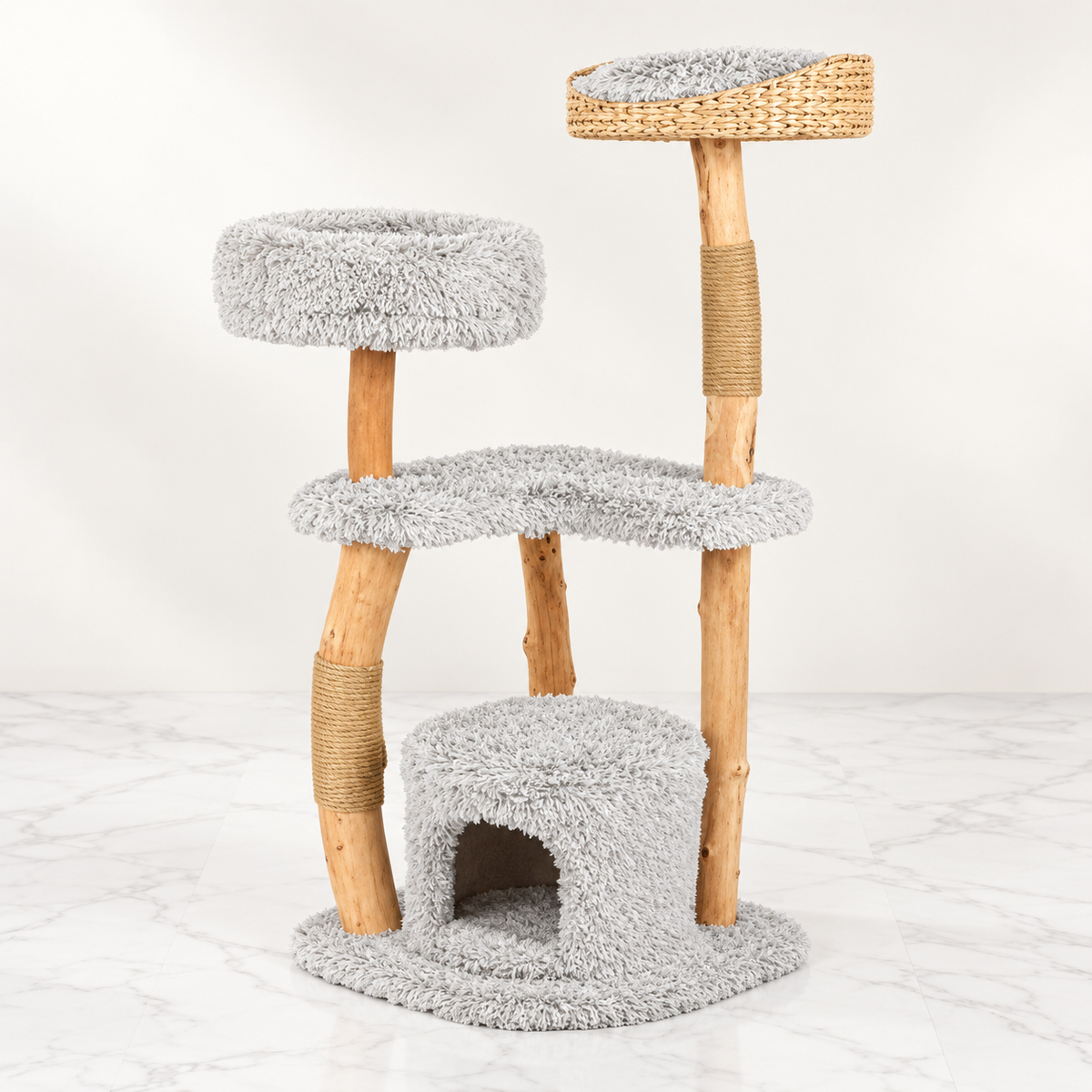 Cat Tree 124cm | Wooden Tower with Condo – The Ashwood Nest — studio view