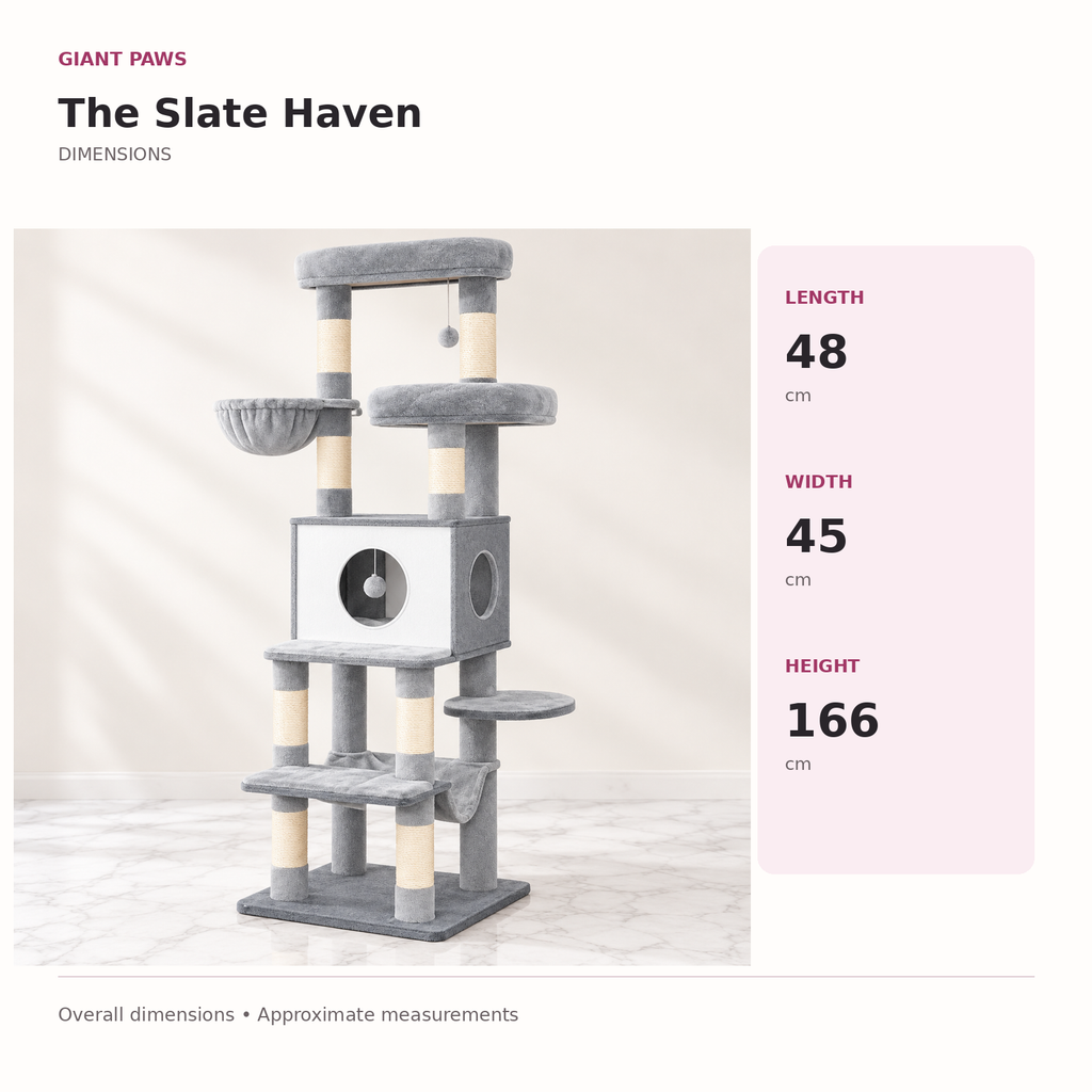 Cat Tree 166cm | Modern Multi-Level Tower – The Slate Haven — overall dimensions