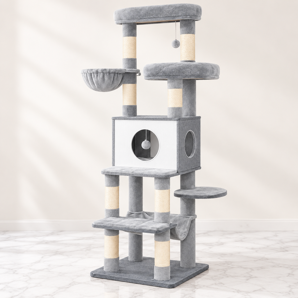 Cat Tree 166cm | Modern Multi-Level Tower – The Slate Haven — studio view