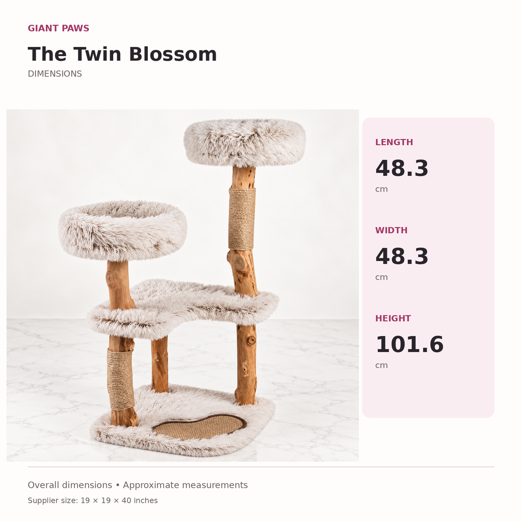 Natural Branch Cat Tree | Two Padded Perches – The Twin Blossom — overall dimensions