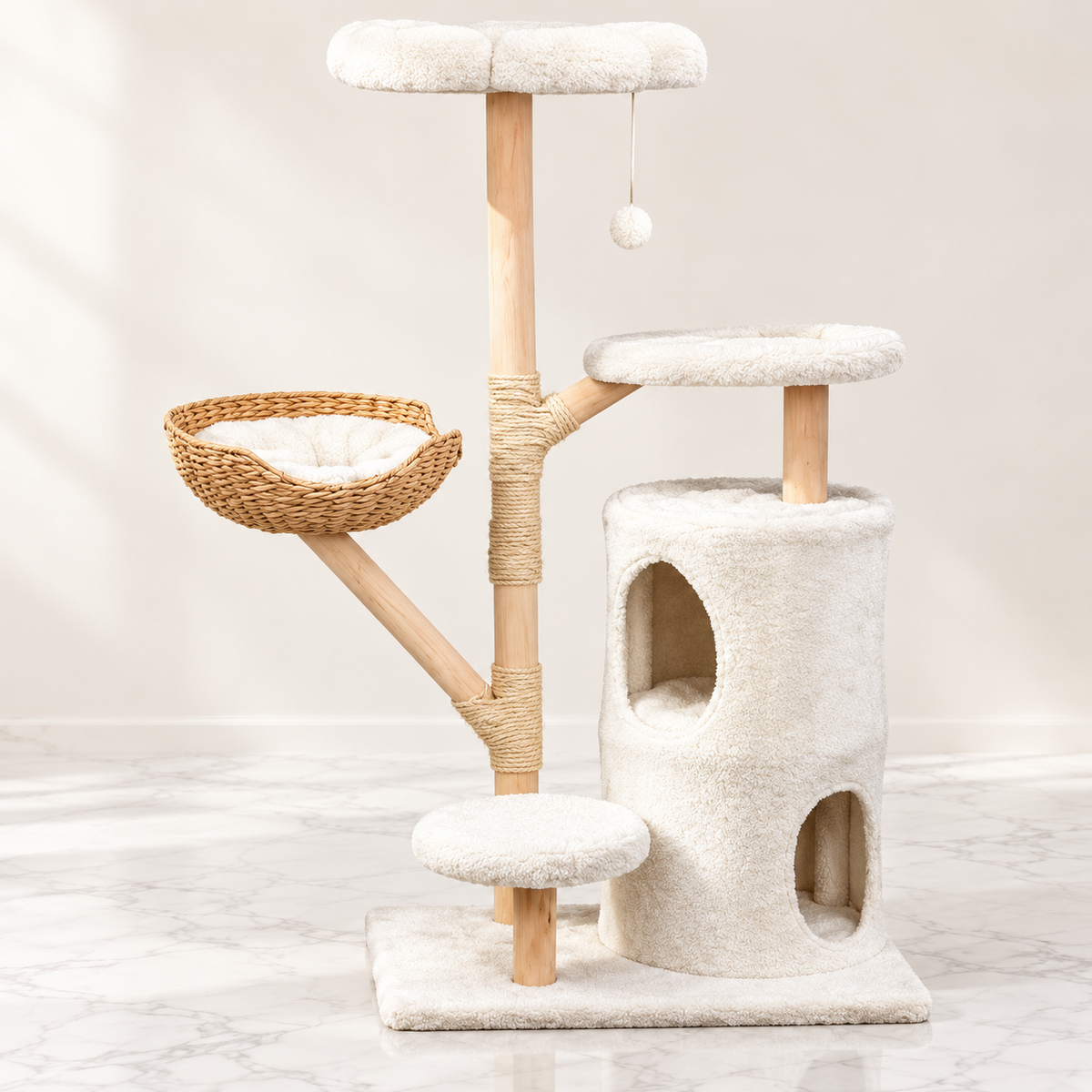 Cat Tree 142cm | Natural Wood Tower – The Blossom Residence — studio view