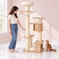 Cat Tree 69 Inches – The Plush Summit with a ginger Maine Coon in a pale pink room
