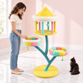 Cat Tree with Two Removable Perches – The Twin Lookout with a black Maine Coon in a pale pink room