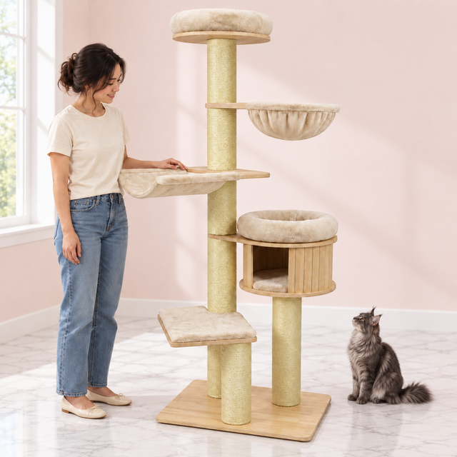 Wooden Cat Tree 75.5 Inches – The Basket Retreat