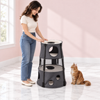 Cat Tree – The Lookout Lodge with a ginger Maine Coon in a pale pink room