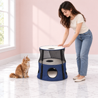 Cat Tree – The Lookout Lodge with a ginger Maine Coon in a pale pink room