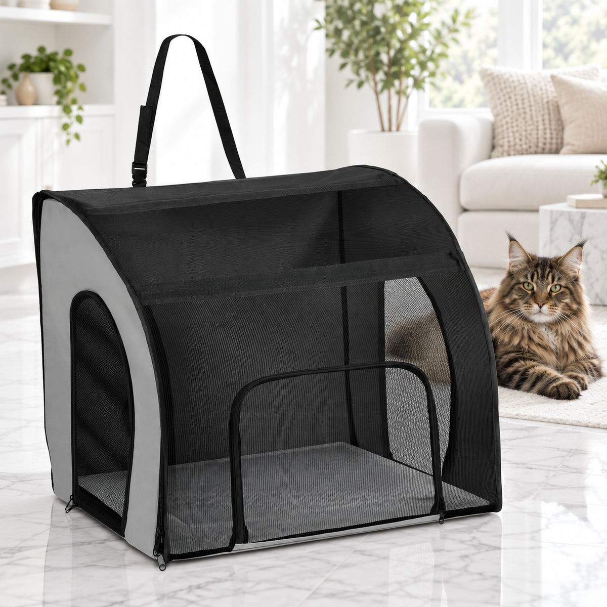 Large K&H Travel Safety Carrier — maine coon brown