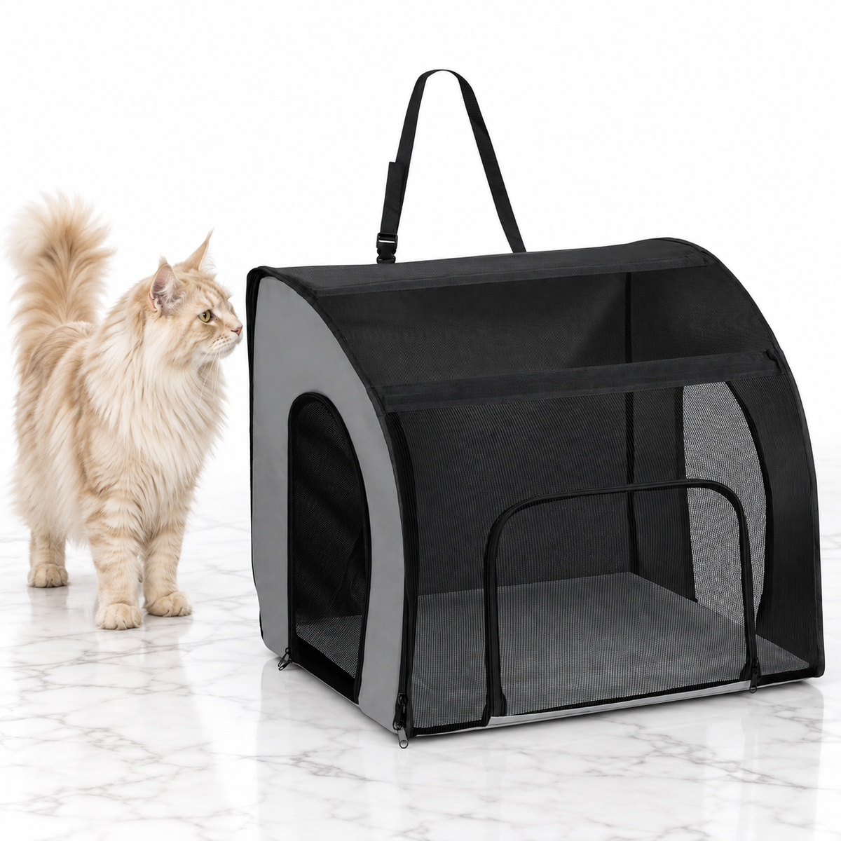 Large K&H Travel Safety Carrier — maine coon cream