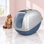 Basic Hooded Cat Litter Pan – The Covered Gallery with a ginger Maine Coon in a pale pink room