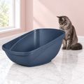 Hi-Back Open Litter Box – The Highback Gallery with a smoky grey Maine Coon in a pale pink room