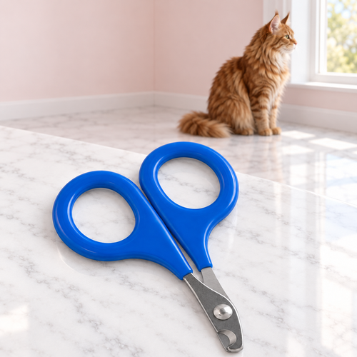 Cat Nail Clipper – The Claw Keeper with a ginger Maine Coon in a pale pink room
