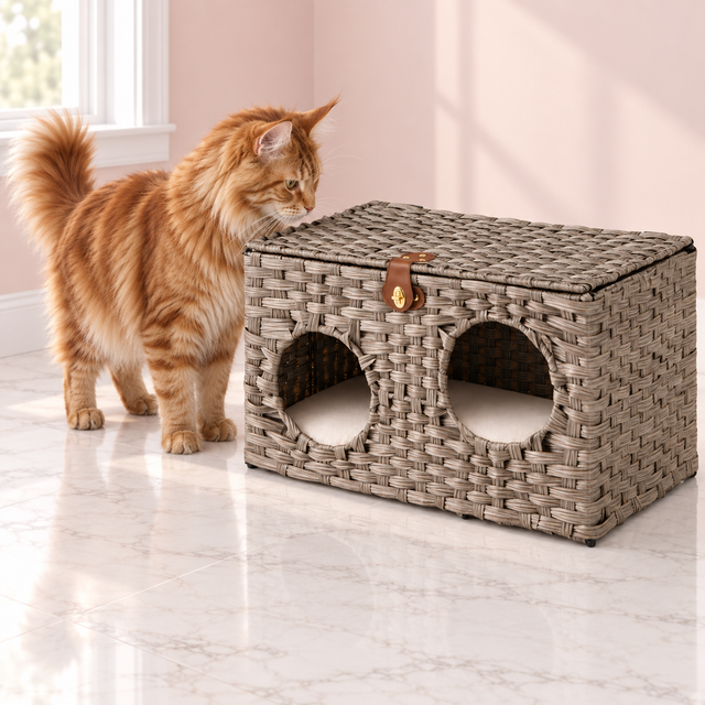 Folding Rattan Cat House 60 cm – The Woven Retreat