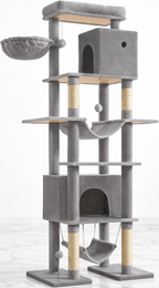 Grand Summit grey cat tower on white marble