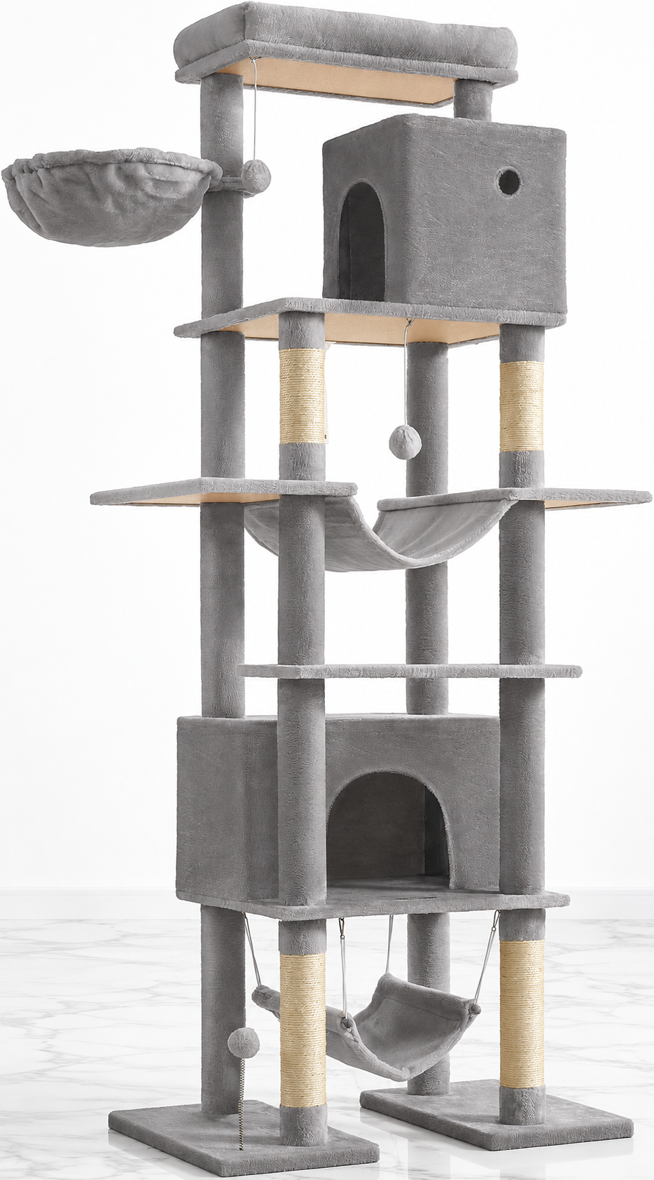 Grand Summit grey cat tower on white marble