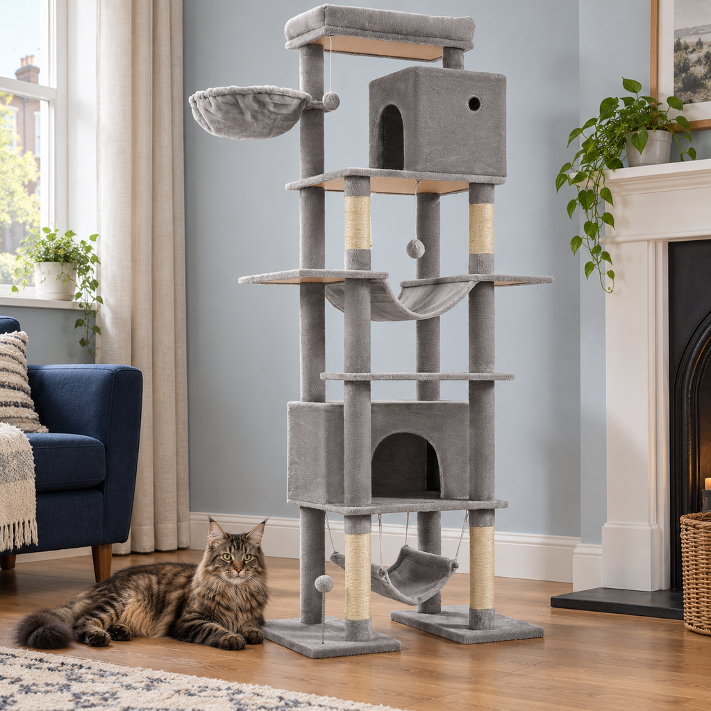 Grand Summit cat tower in British terraced home