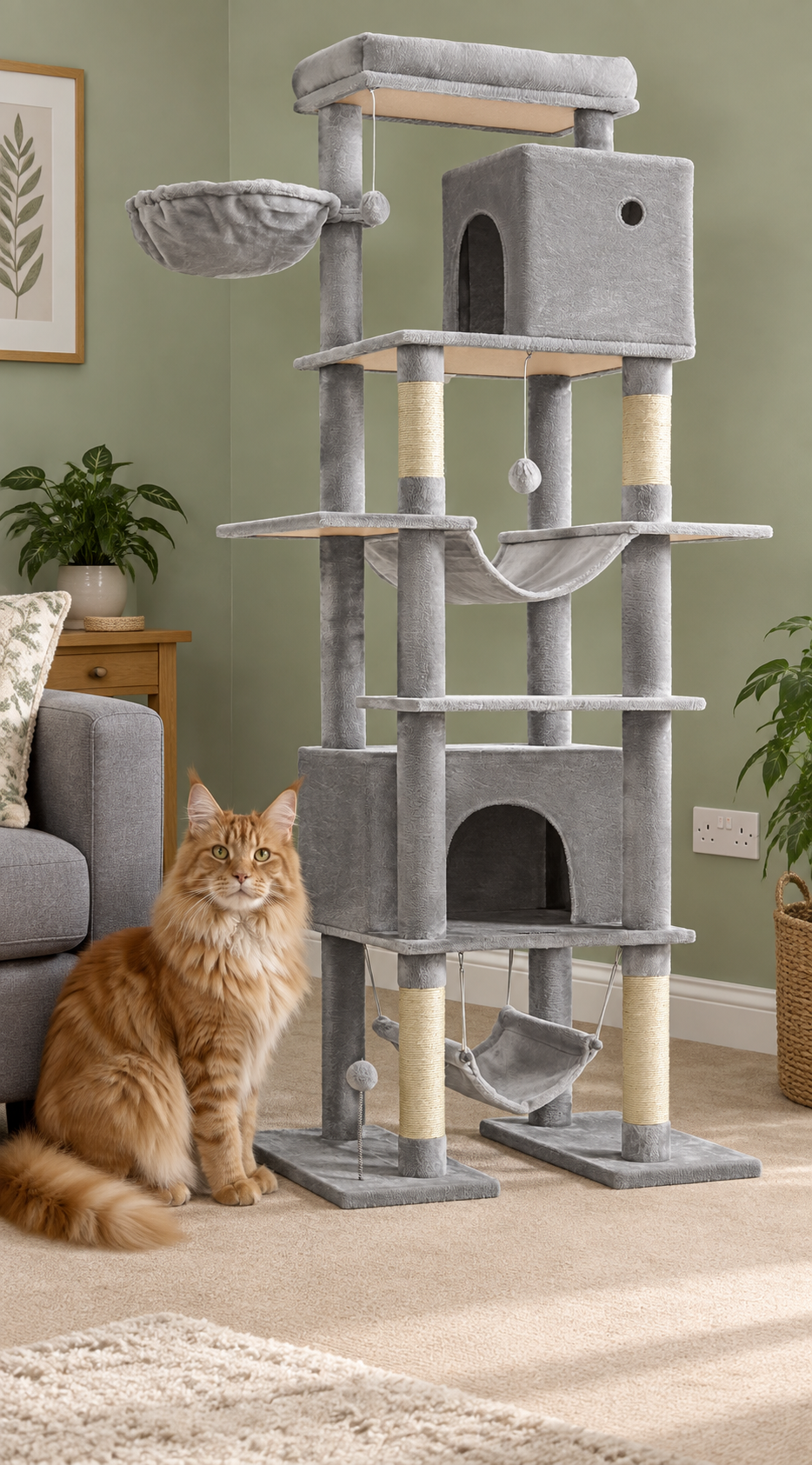 Grand Summit cat tower in sage UK living room