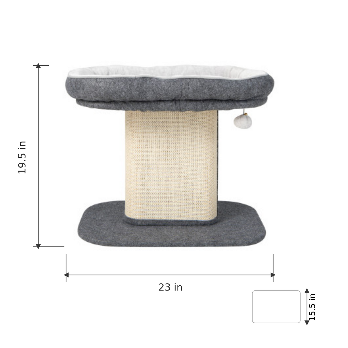 Gray cat perch dimensions: 23 by 15.5 by 19.5 inches
