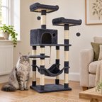Misty Perch with Maine Coon in beige UK living room
