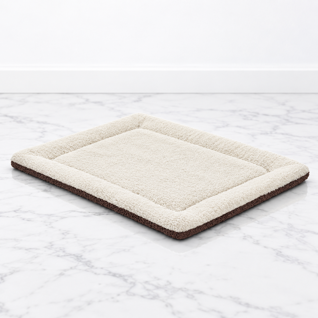 Self-Warming Cat Pad — Oatmeal & Chocolate on white marble