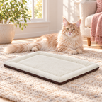 Self-Warming Cat Pad — Oatmeal & Chocolate beside a cream Maine Coon