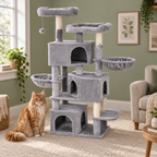 Silver Lodge cat tower with a Maine Coon in a sage-green UK sitting room