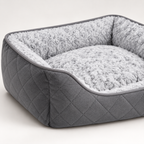 Silver Velvet Nest plush lining, grey piping and diamond quilted exterior close-up