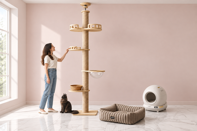 Floor-to-Ceiling Cat Tree, Litter Tray & Bed Bundle – The Sovereign Suite