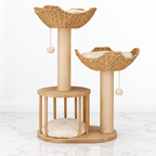 Willow Nook wooden cat tower on white marble with white background