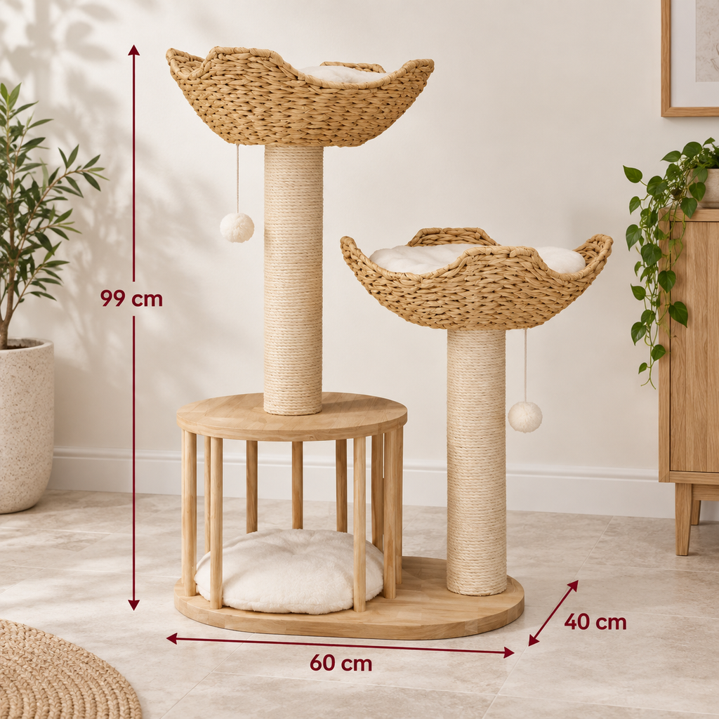 Willow Nook cat tower dimensions: 99 cm high with a 60 by 40 cm base
