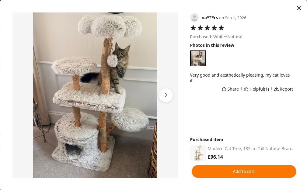 na***rs’s photograph of Cat Tree 135cm | Natural Branch Tower – The Woodland Bloom
