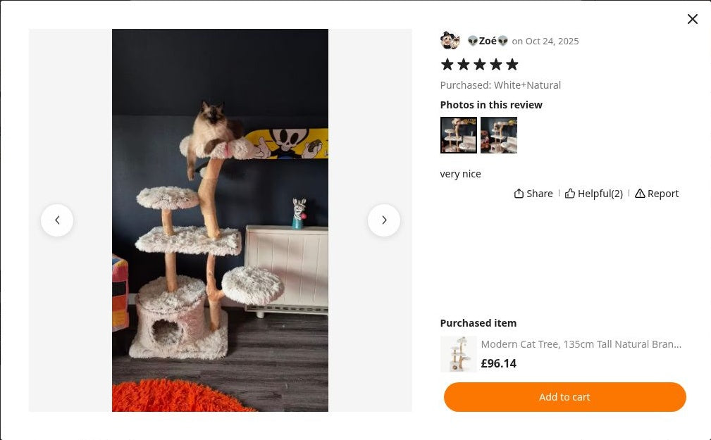 👽Zoé👽’s photograph of Cat Tree 135cm | Natural Branch Tower – The Woodland Bloom