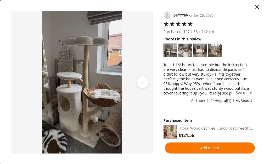 pe***by’s photograph of Cat Tree 142cm | Natural Wood Tower – The Blossom Residence