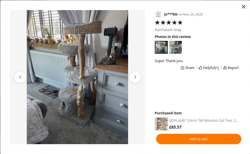 jo***bb’s photograph of Cat Tree 124cm | Wooden Tower with Condo – The Ashwood Nest